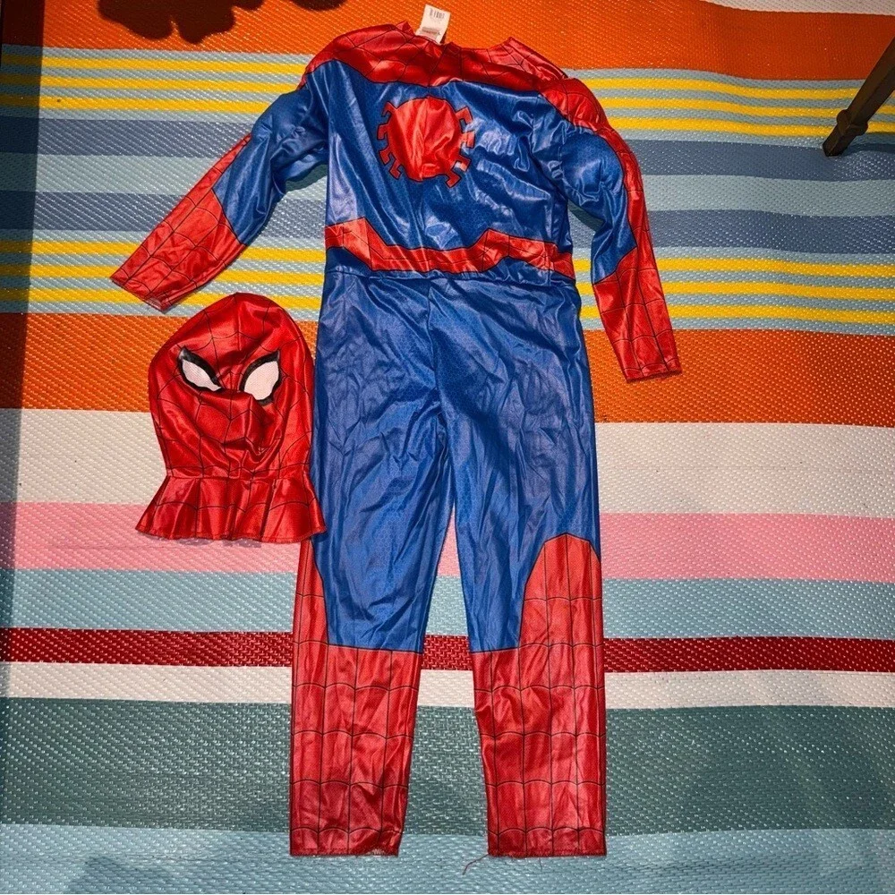 Marvel Superhero Costume Red Blue Spider Man One‎ Piece & Mask Kids Size Medium
